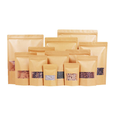 Recyclable Custom Printing White Kraft Paper Bag With Zipper And Window For Food