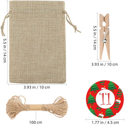 2021 Eco Friendly Santa Sacks Sticker Burlap Drawstring Christmas Gift Bags With Drawstring For Christmas Decoration