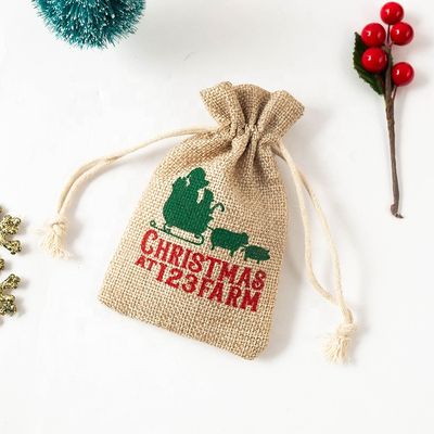 Good Quality Small Natural Custom Printed Canvas Drawstring Wedding&amp;Christmas Pouches Jewelry Jute Gift Wrapping Bags