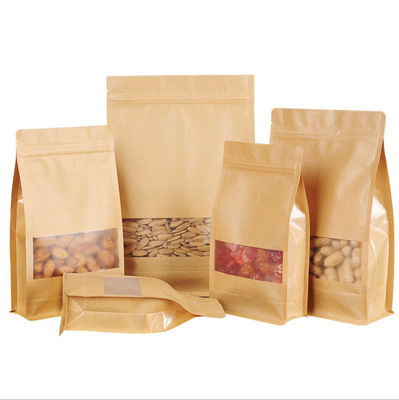 Wholesale Moisture Proof Brown Food Packaging Zip Lock Bags Flat Bottom Paper Bag Packaging With Window