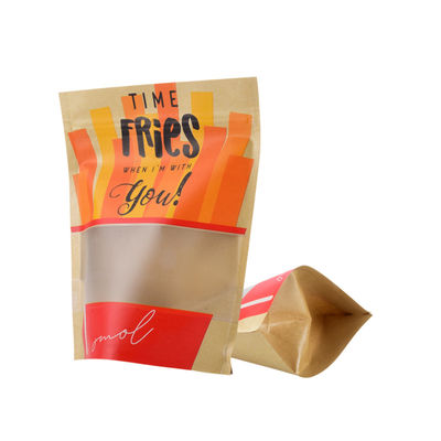 Recyclable Customized Printed Food Grade Zipper Kraft Paper Coffee Bag With Window For Snack